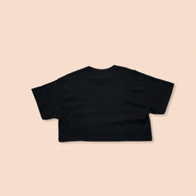 Load image into Gallery viewer, black short sleeve crop t-shirt with the face print in white