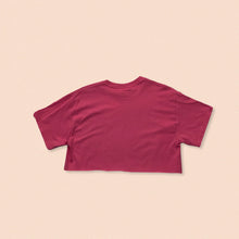 Load image into Gallery viewer, pink short sleeve crop t-shirt with cherry print in red