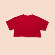 Load image into Gallery viewer, red short sleeve crop t-shirt with the face print in pink