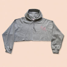 Load image into Gallery viewer, grey crop hoody with nude woman print in pink
