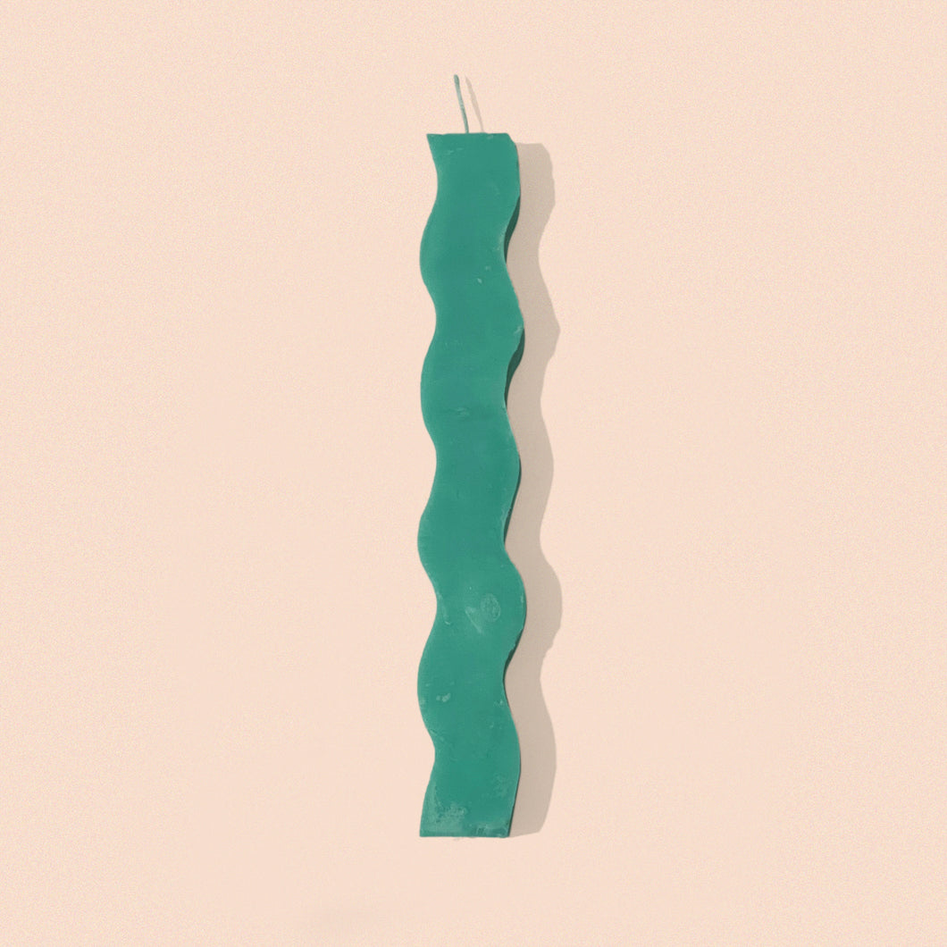 wavy candle in mint green