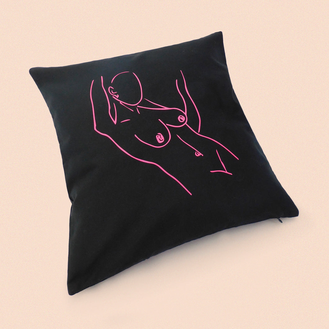 nude cushion cover in black cotton