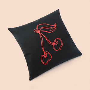 cherry cushion cover in black cotton