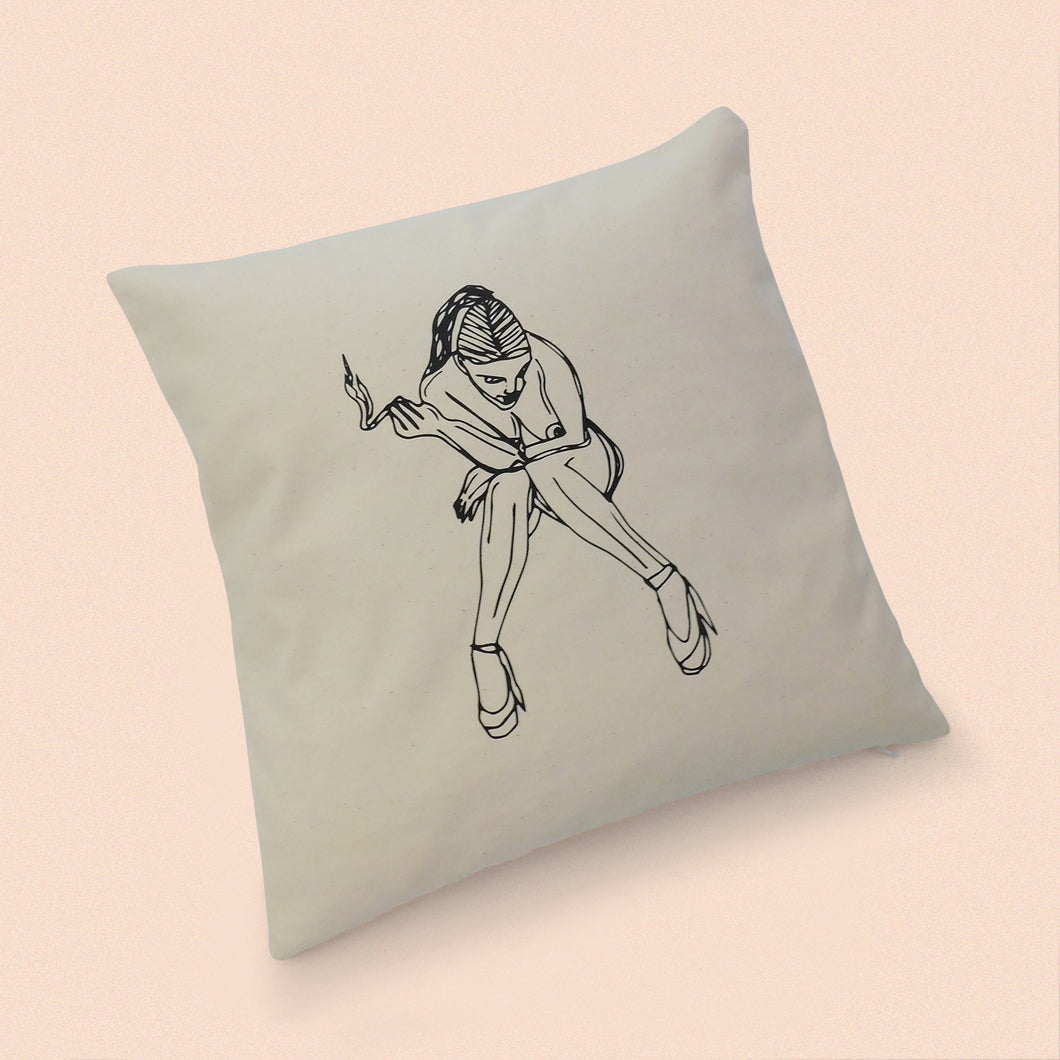 smoking woman cushion cover in natural cotton