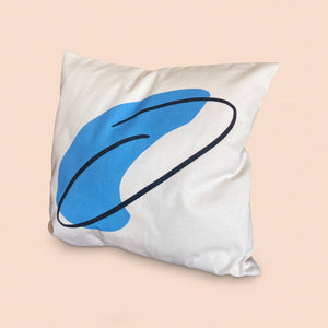 blue shape and black line cushion cover