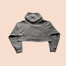 Load image into Gallery viewer, grey crop hoody with the face print in black
