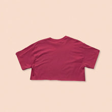 Load image into Gallery viewer, pink short sleeve crop t-shirt with cherry print in red
