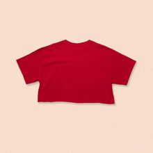 Load image into Gallery viewer, red short sleeve crop t-shirt with the face print in pink
