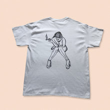 Load image into Gallery viewer, white short sleeve t-shirt with the smoking woman print in black
