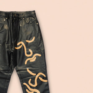 hand painted leather trousers W29" L30.5"