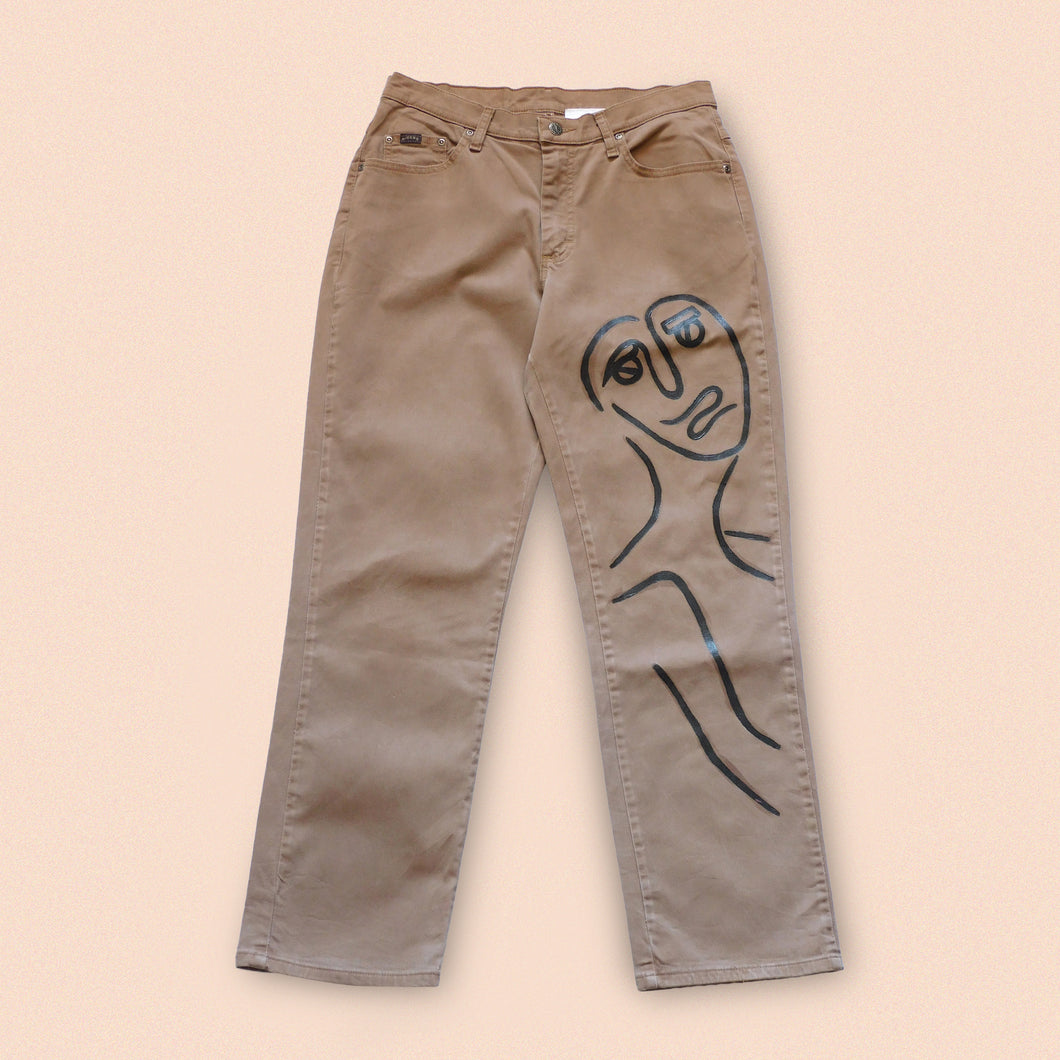 hand painted tan jeans W30