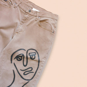 hand painted tan jeans W30" L30"