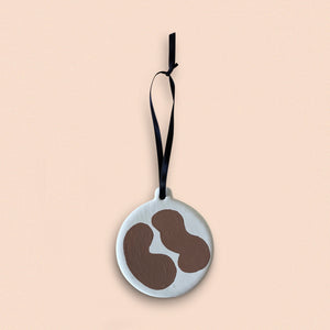 ceramic Christmas tree disc bauble - dark beige abstract shapes