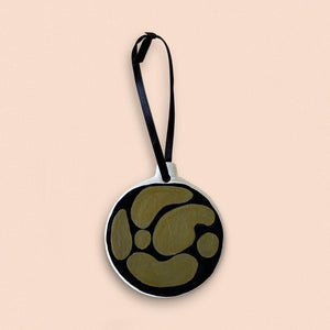ceramic Christmas tree disk bauble - black and gold abstract shapes