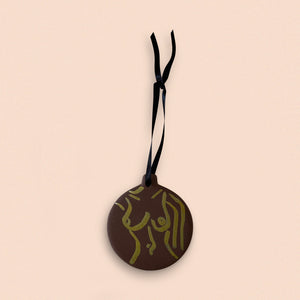 ceramic Christmas tree disk bauble - brown with gold female form